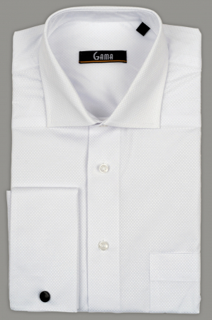 Camasi regular fit - Camasa regular fit alba cu model in tesatura si manseta dubla