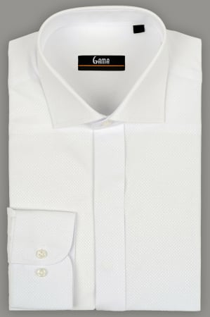 Camasi regular fit - Camasa regular fit alba cu model in tesatura si nasturi ascunsi