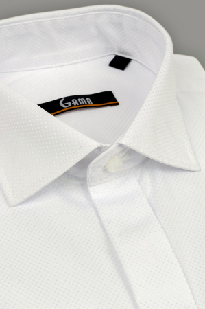 Camasa regular fit alba cu model in tesatura si nasturi ascunsi [2]
