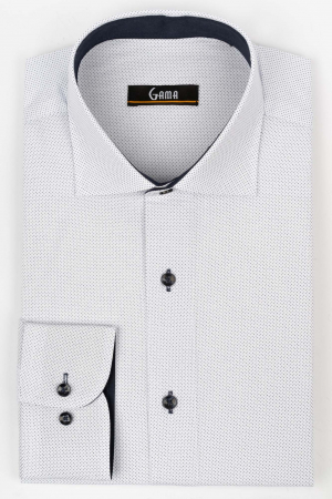 Camasi marimi mari - Camasa regular fit alba  cu picouri bleumarin 2XL-4XL