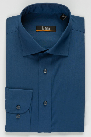 Camasi barbati - Camasa regular fit albastru inchis cu lycra