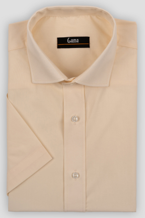 Camasi maneca scurta - Camasa  regular fit bej cu maneca scurta 2XL-4XL