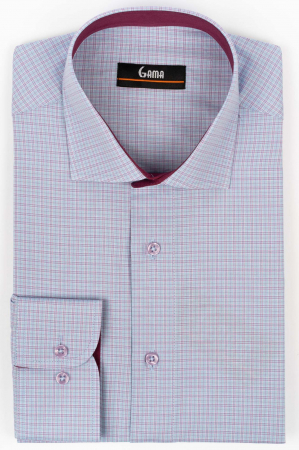 Camasa regular fit bleu cu carouri roz 3XL-4XL [0]