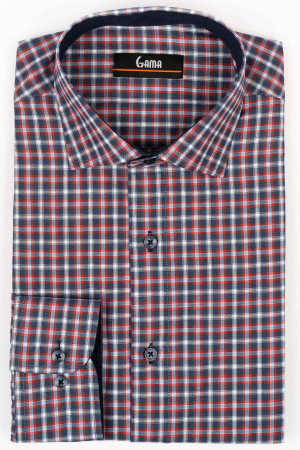 Camasa regular fit bleumarin cu carouri rosii si albe [0]