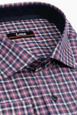Camasa regular fit bleumarin cu carouri roz si albe 3XL-4XL [2]