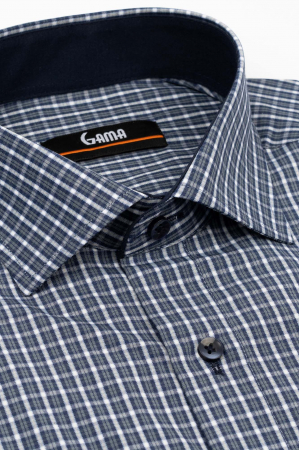 Camasa regular fit gri cu carouri albe si bleumarin [2]