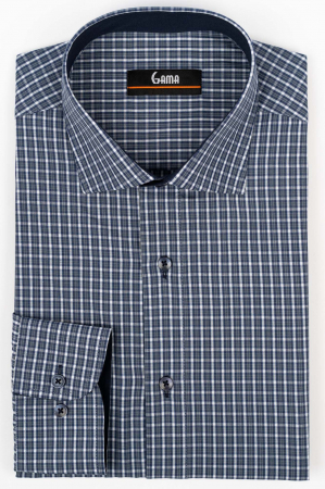 Camasa regular fit gri cu carouri albe si bleumarin [0]
