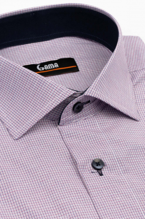 Camasa regular fit mov cu carouri mici roz [2]