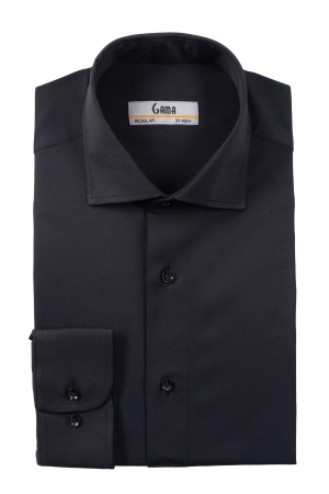 Camasi clasice - Camasa regular fit neagra cu lycra CONFORT