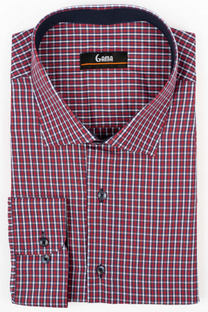 Camasa regular fit rosie cu carouri bleumarin si albe 3XL-4XL [0]