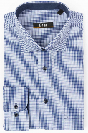 Camasa regular gri cu carouri bleumarin cu maneca lunga 3XL-4XL [2]