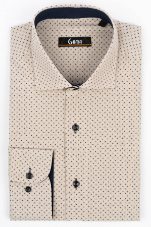 Camasa regular maro deschis cu imprimeu bleumarin [0]