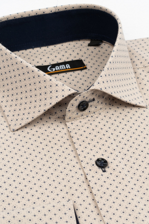 Camasa regular maro deschis cu imprimeu bleumarin [2]