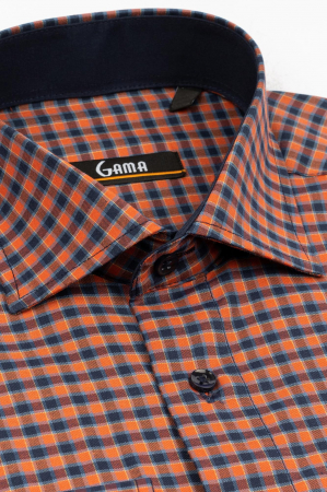 Camasa regular fit  portocalie cu carouri bleu si bleumarin [2]