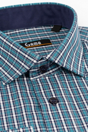 Camasa regular turcoaz cu carouri bleumarin si albe 2XL-4XL [1]