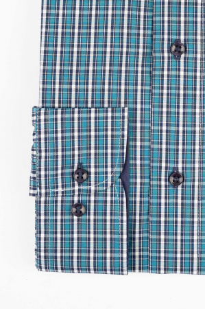 Camasa regular turcoaz cu carouri bleumarin si albe 2XL-4XL [2]