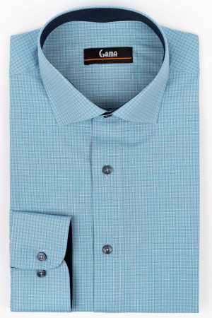 Camasa regulat fit bleu cu carouri verzi 3XL-4XL [0]