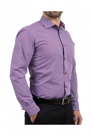 Camasa slim fit rosie cu carouri bleu [2]