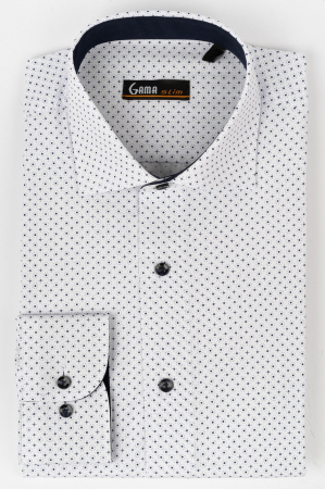 Camasi slim fit - camasa-slim-alba-cu-imprimeu-geometric-bleumarin