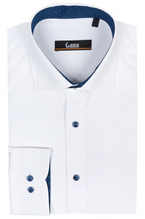 Camasi clasice - Camasa regular fit alba cu insertie in contrast la guler