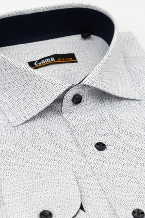 Camasa slim fit alba cu picouri bleumarin 2XL [2]