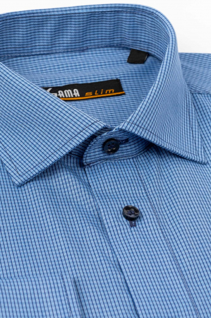 Camasa slim fit albastra cu carouri mici [4]