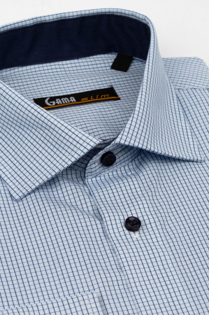Camasa slim fit  bleu cu carouri bleumarin [2]