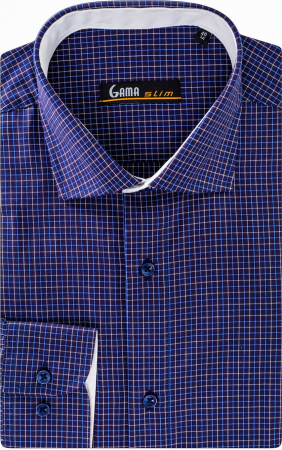 Camasa slim fit  bleumarin cu carouri [0]
