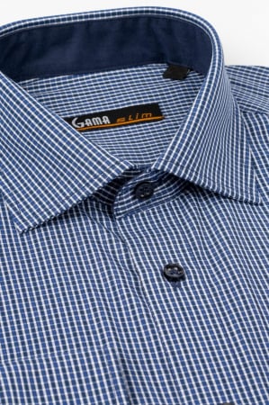 Camasa slim bleumarin cu carouri mici [1]