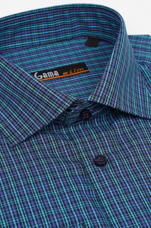 Camasa slim bleumarin cu carouri verzi [2]