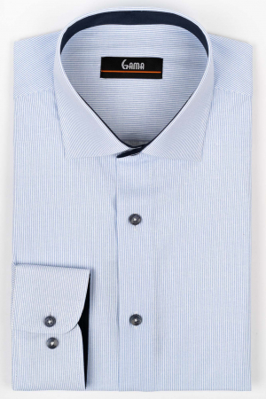 Camasa slim fit alba cu dungi bleu [0]