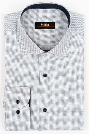 Camasa slim fit alba cu imprimeu bleumarin