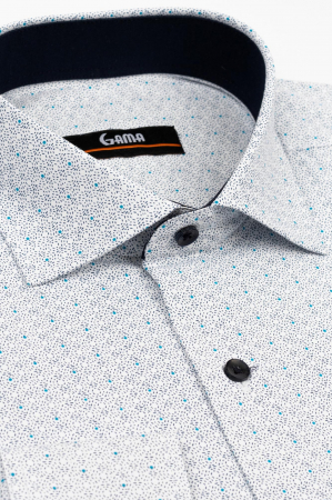 Camasa slim fit alba cu imprimeu geometric bleumarin si turcoaz [1]