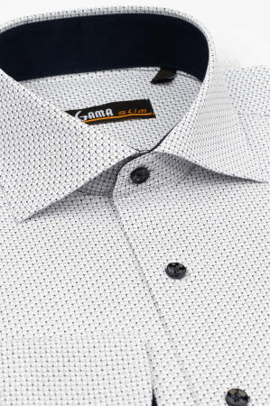 Camasa slim fit alba cu imprimeuri bleu cu bleumarin [2]