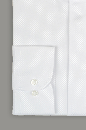 Camasa slim fit  alba cu model in tesatura si nasturi ascunsi [1]