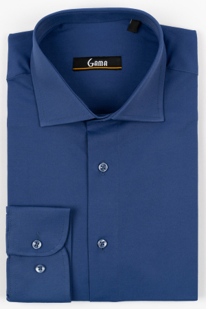 Camasi barbati - Camasa slim fit albastru inchis cu lycra