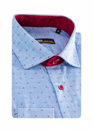 Camasa regular bleu cu buline rosii [1]