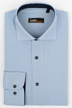 Camasi barbati - Camasa slim fit bleu cu imprimeuri  geometric albastru