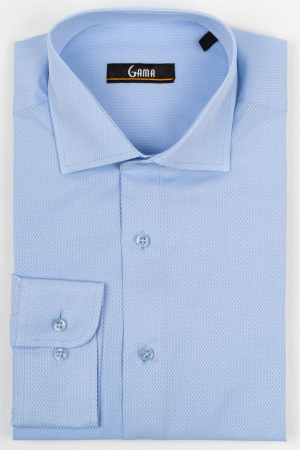 Camasi barbati - Camasa slim fit  bleu cu model in tesatura