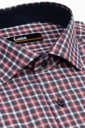 Camasa slim fit bleumarin cu carouri rosii si albe [2]