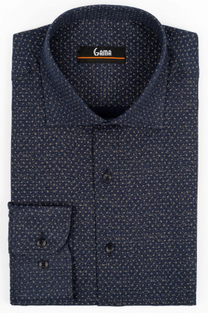 Camasa slim fit bleumarin cu imprimeu maro