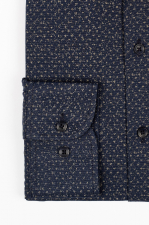 Camasa slim fit bleumarin cu imprimeu maro [2]