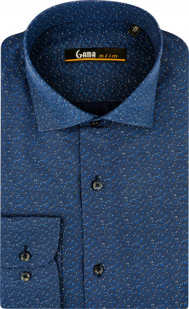 Camasa slim fit bleumarin cu imprimeu albastru si alb [1]