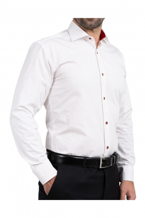 Camasa slim fit bumbac alba cu imprimeuri visinii [0]