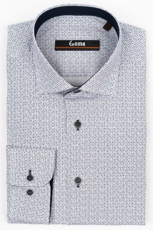 Camasa slim fit alba cu imprimeuri bleumarin [0]