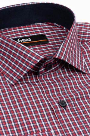 Camasa slim fit rosie cu carouri bleumarin si albe [1]