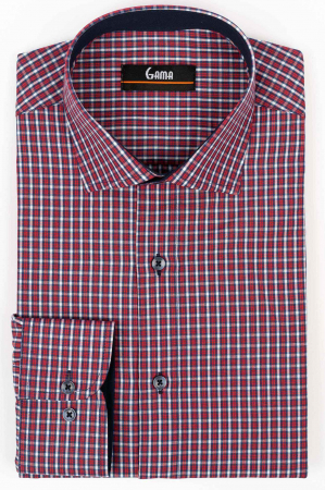 Camasa slim fit rosie cu carouri bleumarin si albe [0]