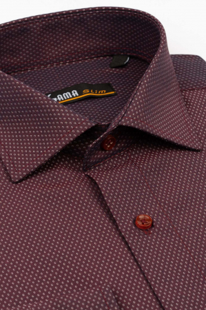 Camasa slim fit visiniu cu imprimeu alb [1]