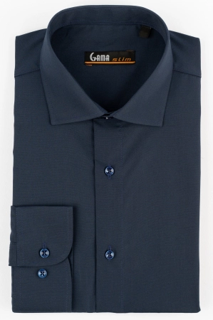 Camasi clasice - Camasa slim fit navy clasica cu lycra CONFORT - 2XL