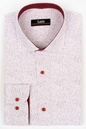 Camasi cu imprimeuri - Camasa slim fit alba cu imprimeu rosu